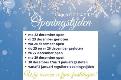 Openings en sluitingsdagen kerstvakantie 2025/2026