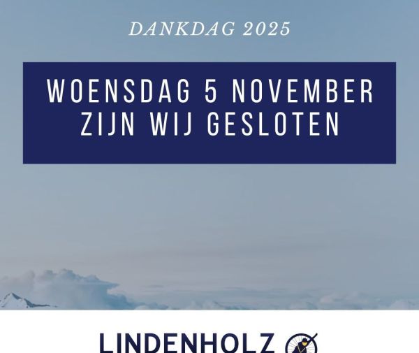 Woensdag 5 november zijn wij gesloten i.v.m. dankdag!